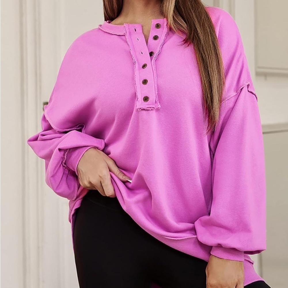 NWOT-Oversized Sweatshirt Drop Shoulder Long Sleeve Roundneck Preppy Pullovers